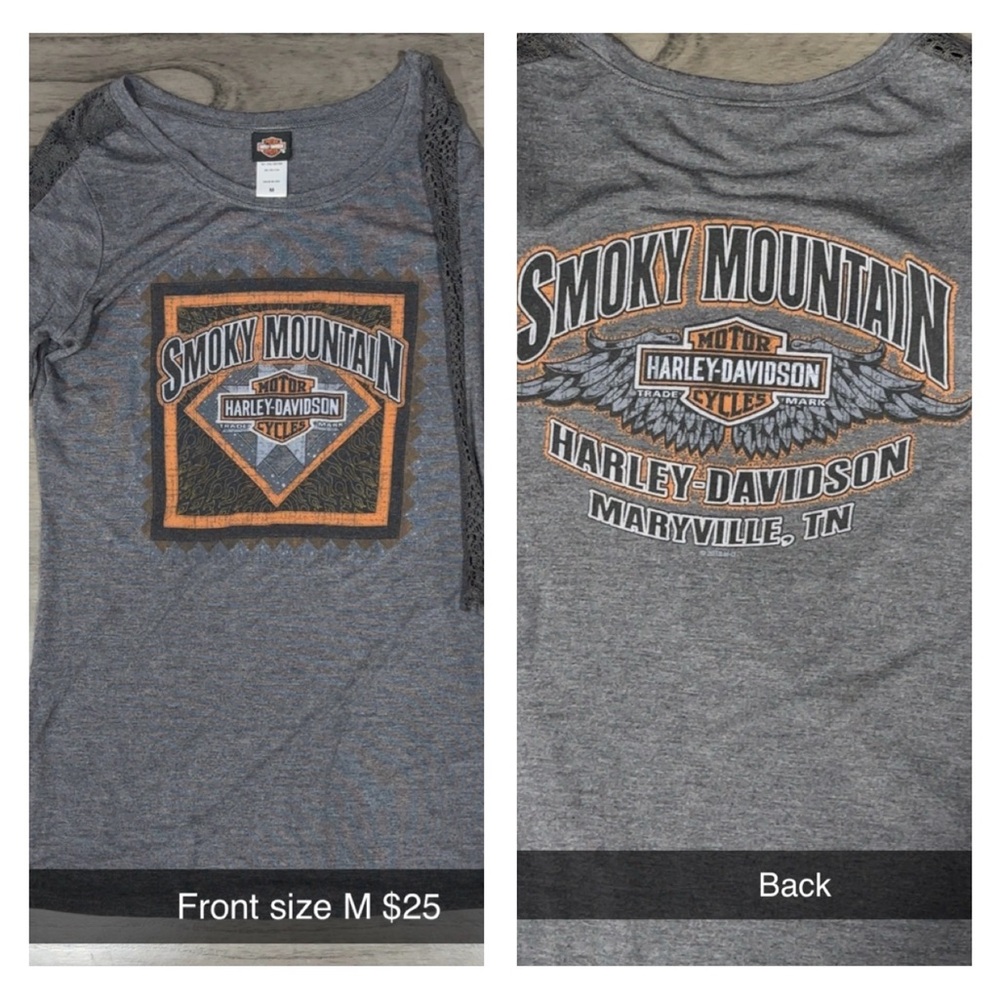 Harley-Davidson Gray Tee with Orange and Black Smoky Mountain Logo